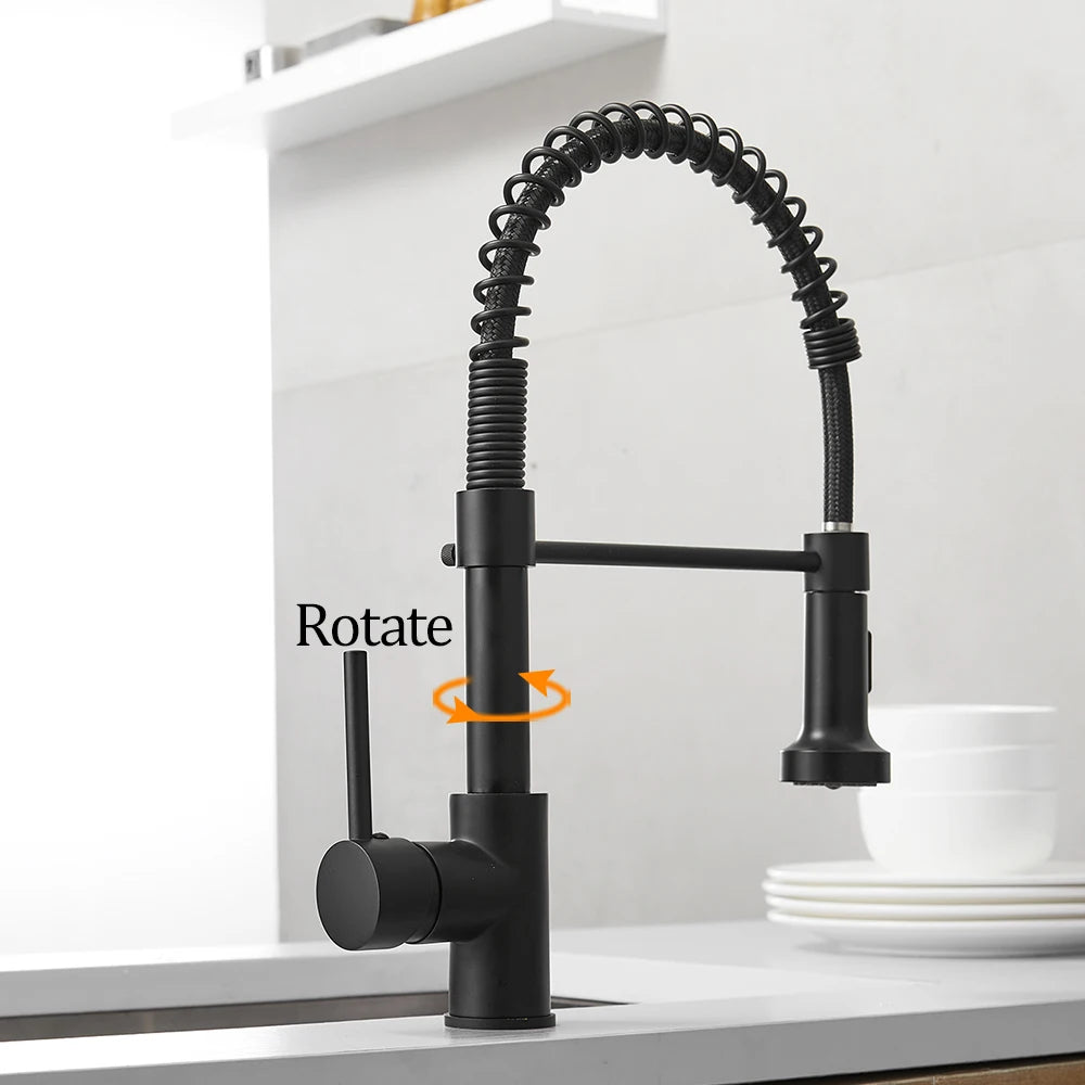 Black 304 Stainless Steel Kitchen Faucet Hot and Cold Water Mixer Faucet Kitchen Mixer Kitchen Sink Faucet