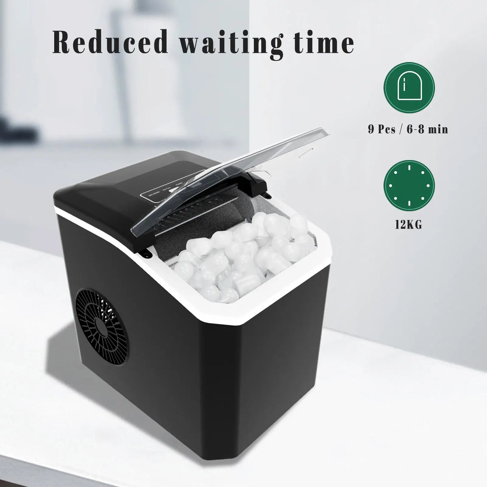 Smart Home Automatic Cleaning Ice Maker with 6-8 Minutes Fast Ice Making Ideal Christmas Gift for Family Kitchen