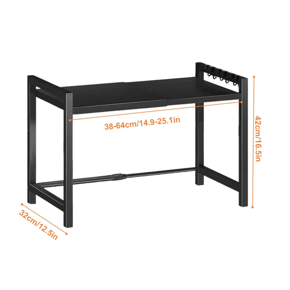 Adjustable Microwave Oven Rack Kitchen Storage Stand with Cutting Board Holder Desktop Organizer