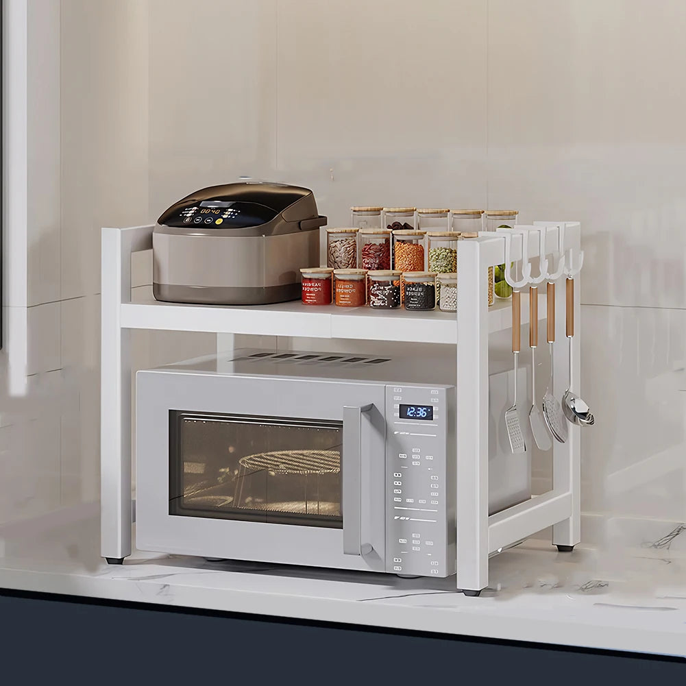 Adjustable Microwave Oven Rack Kitchen Storage Stand with Cutting Board Holder Desktop Organizer