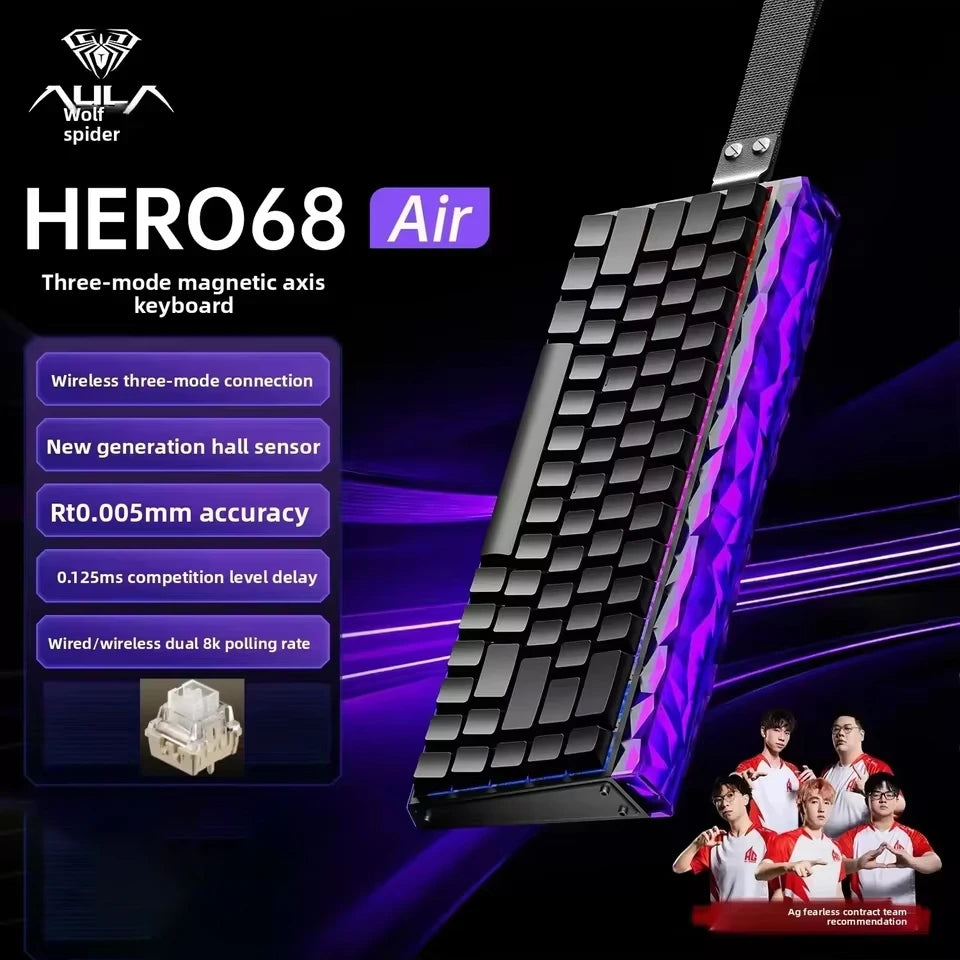 AULA HERO68 Air Magnetic Switch Wireless Gaming Mechanical Keyboard 3-Mode Hot-Swap RGB 8KHz Polling Rate 0.005mm RT Low Latency