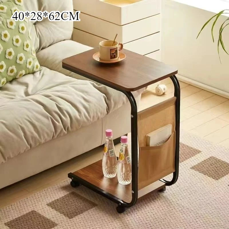 Modern Mobile Coffee Side Table Bedside Nightstand Small Rolling Height Adjustable Sofa End Table Metal Table Furniture Home