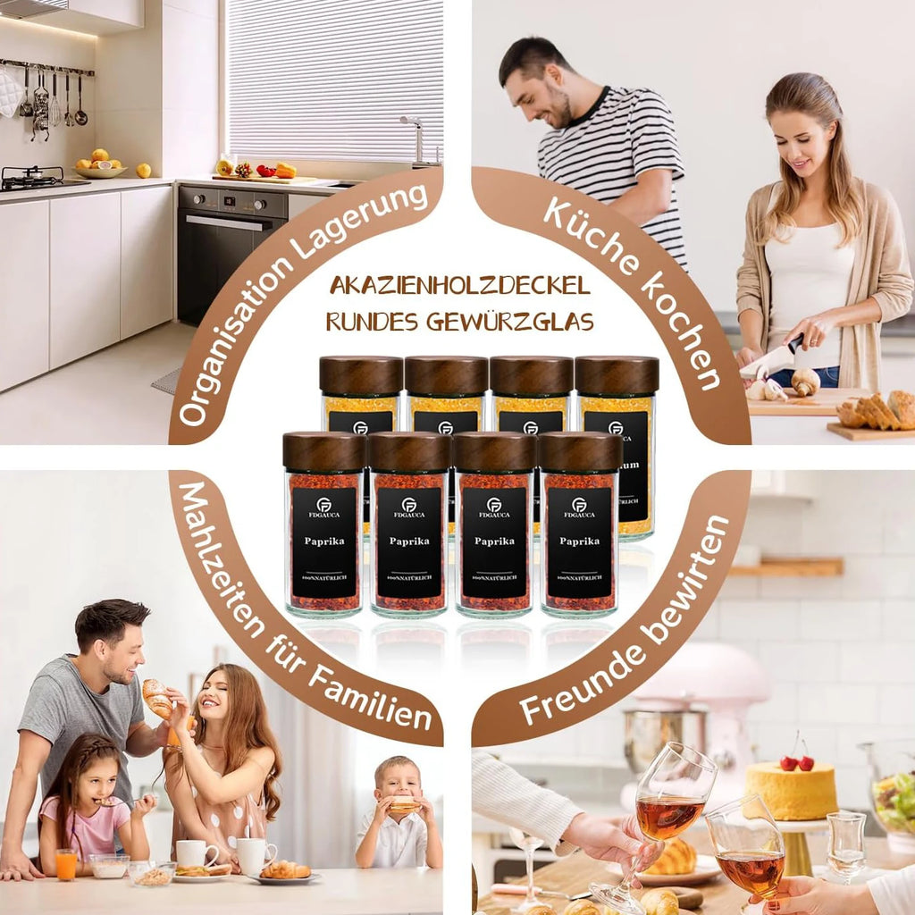 12/24 Pcs 120ml Glass Spice Jars with Natural Acacia Wood Lid, Round Shaker Containers with Labels for Kitchen Storage