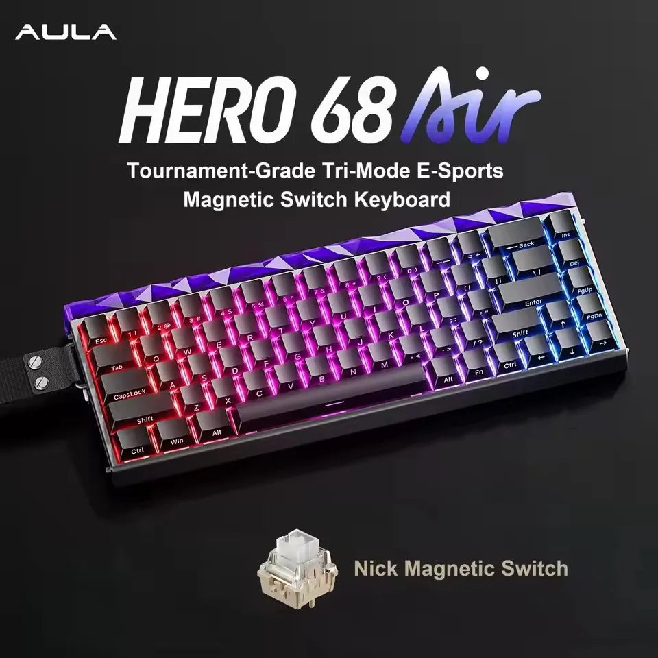 AULA HERO68 Air Magnetic Switch Wireless Gaming Mechanical Keyboard 3-Mode Hot-Swap RGB 8KHz Polling Rate 0.005mm RT Low Latency