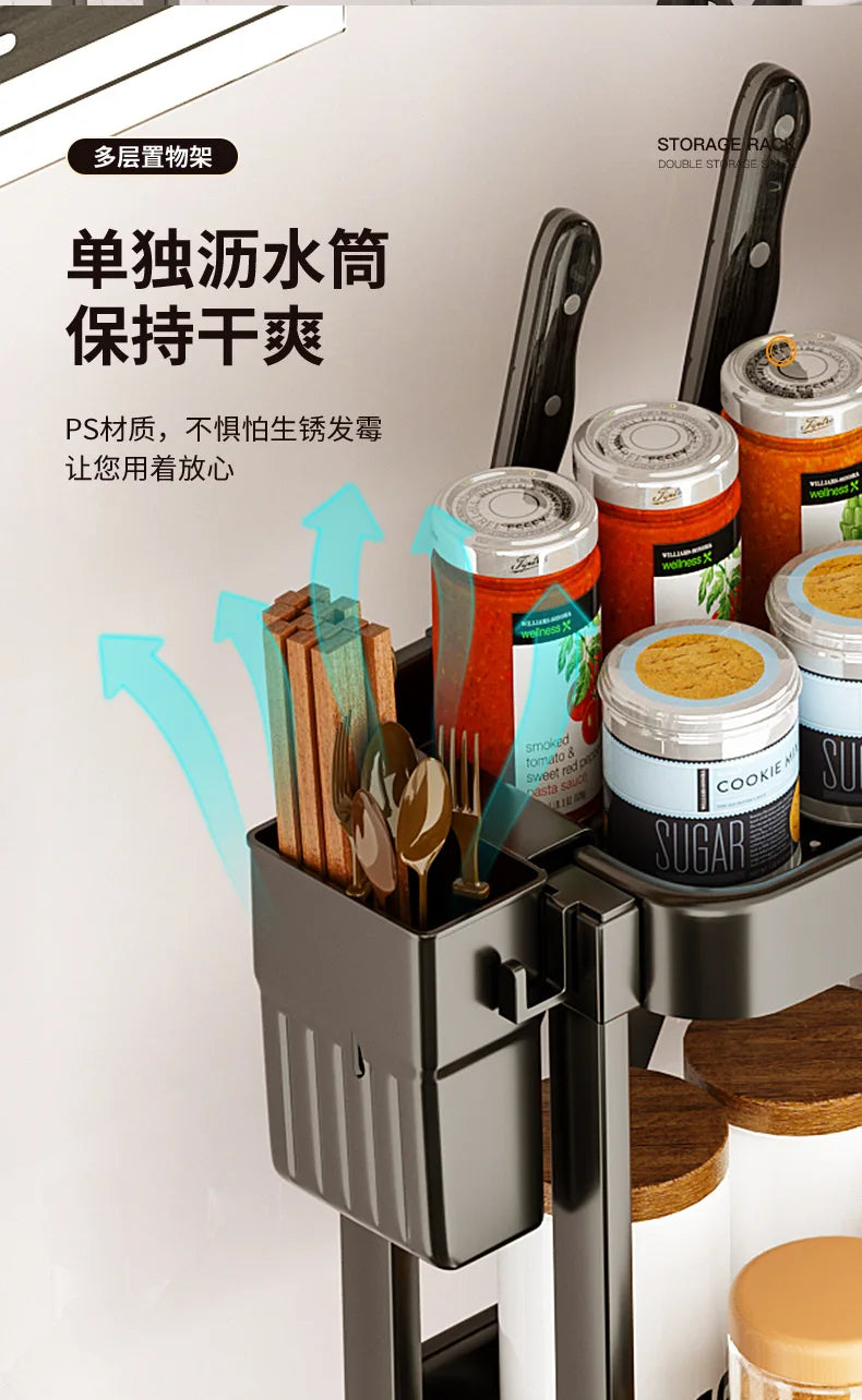Kitchen Storage Rack, Multi-Purpose Spice Organizer, Countertop Utensil Holder for Knives, Chopsticks, Oil, Salt, Soy Sauce, Vin