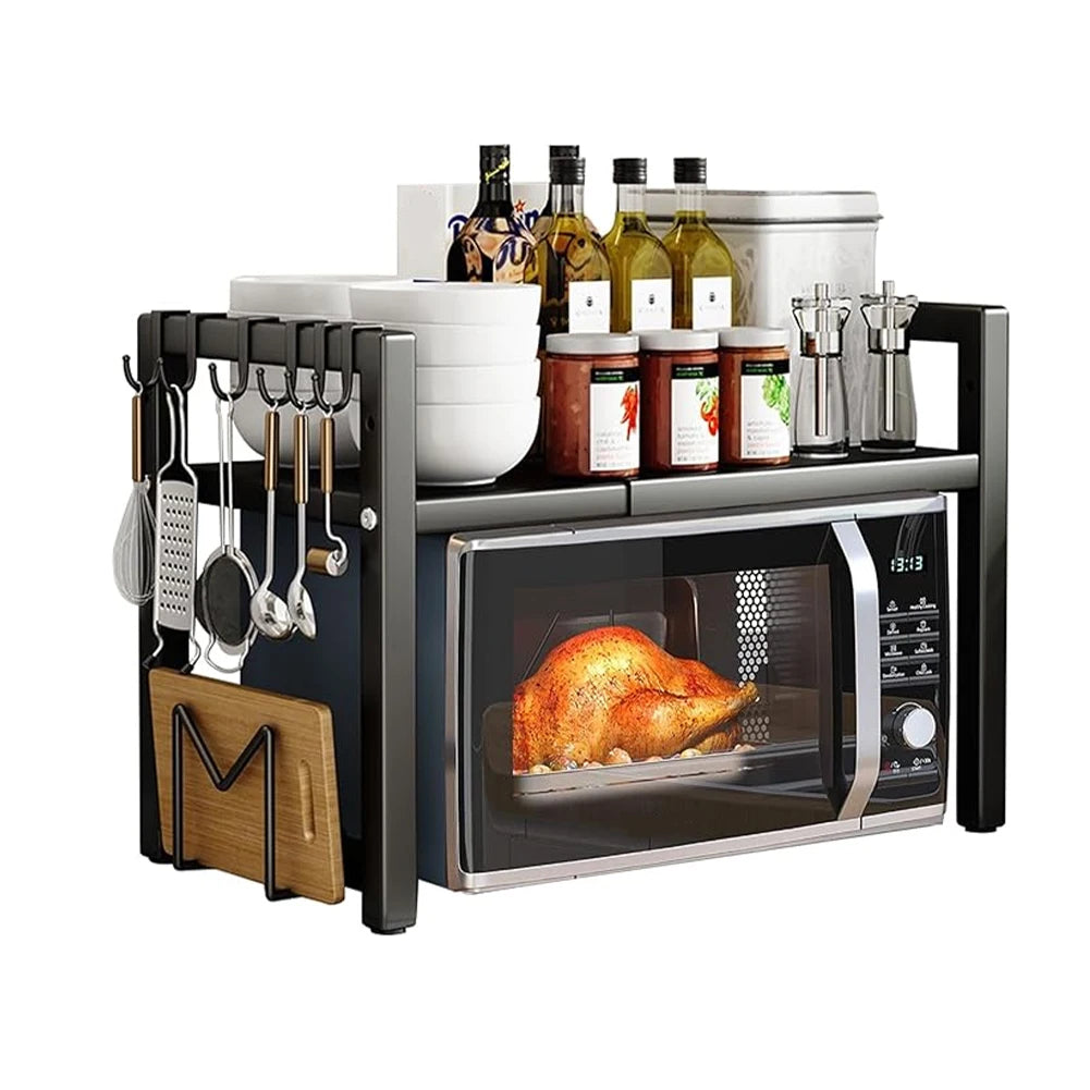 Adjustable Microwave Oven Rack Kitchen Storage Stand with Cutting Board Holder Desktop Organizer
