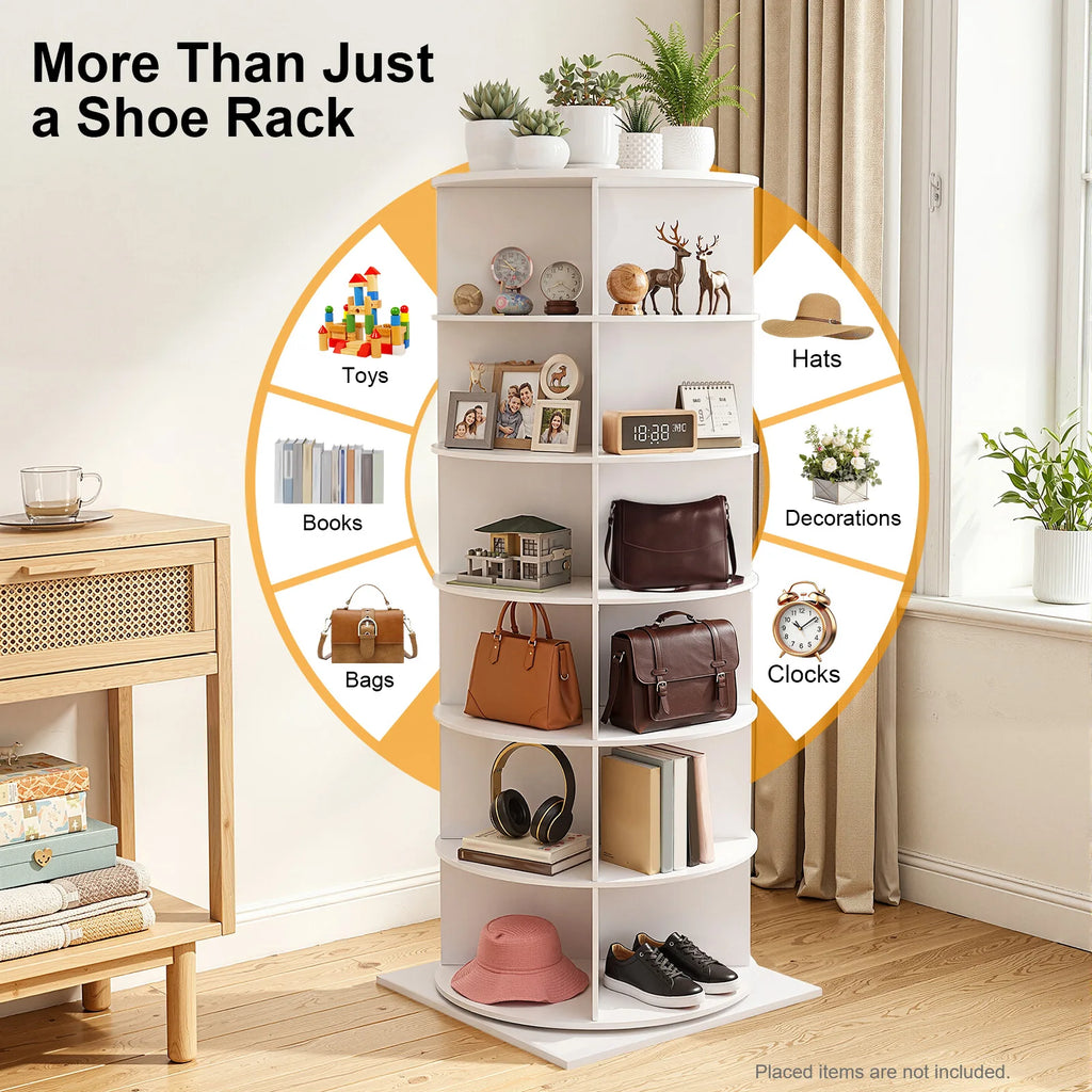 360° Rotating Shoe Rack 6-Tier 24 Pairs, Large Capacity Corner Floor Standing Shoe Organizer for Entryway Living Room