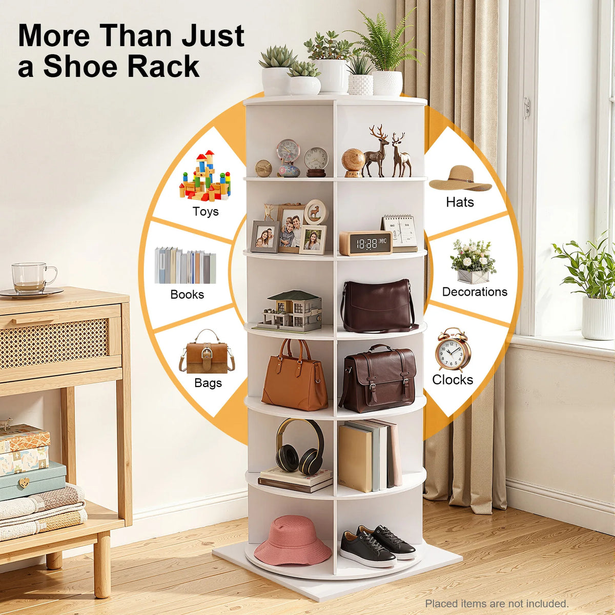 360° Rotating Shoe Rack 6-Tier 24 Pairs, Large Capacity Corner Floor Standing Shoe Organizer for Entryway Living Room
