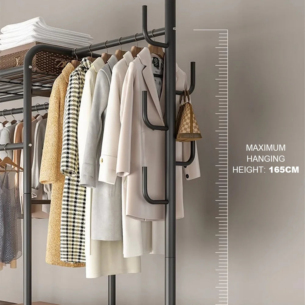 Clothing Rail Coat Rack Movable Multi-Rail Clothes Shelf Floor-Standing Clothes Hanger Bedroom Clothes Rack Stand