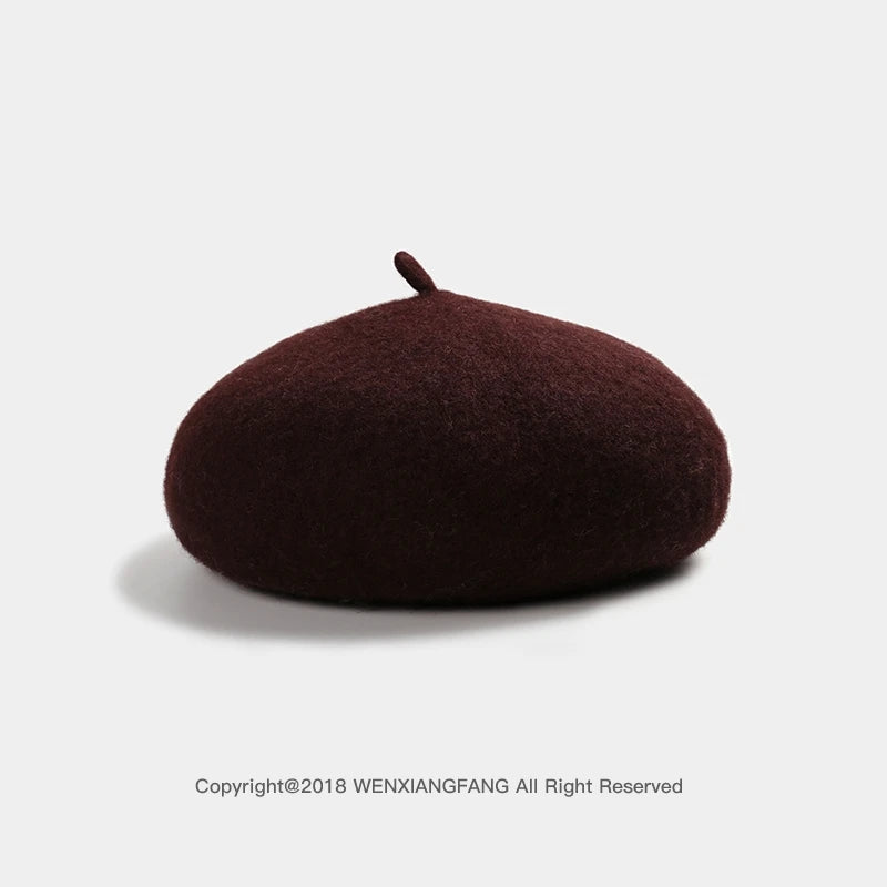 Vintage Women Girl Beret French Artist Warm Wool Winter Beanie Hat Cap Plain Beret Hats Solid Color Elegant Lady Winter Caps