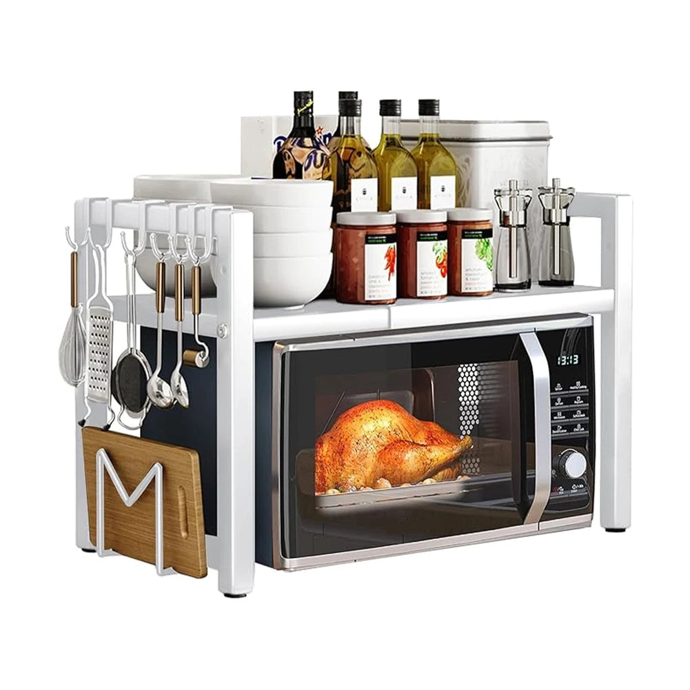 Adjustable Microwave Oven Rack Kitchen Storage Stand with Cutting Board Holder Desktop Organizer