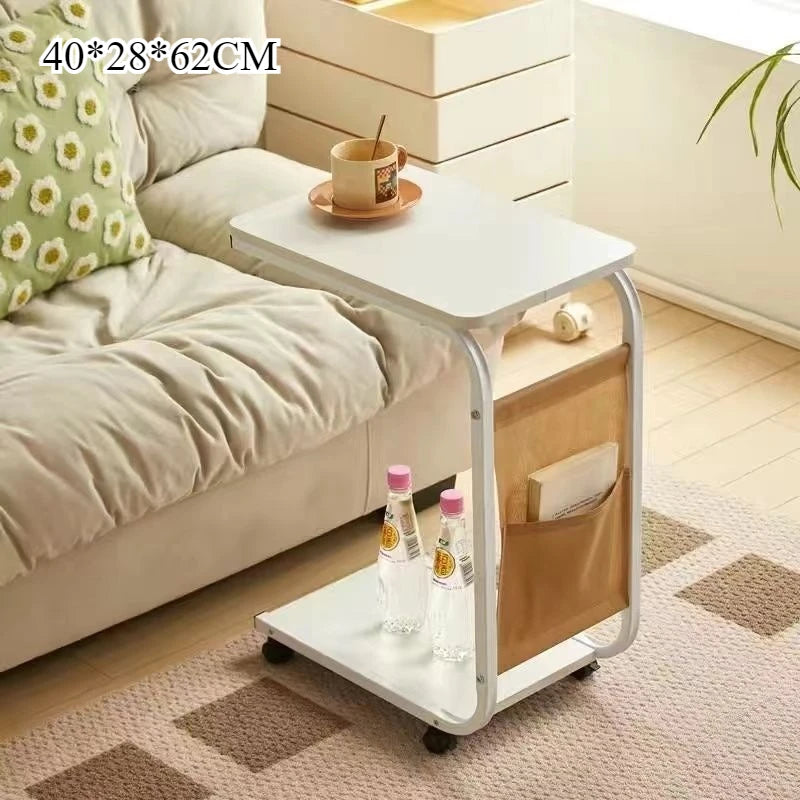 Modern Mobile Coffee Side Table Bedside Nightstand Small Rolling Height Adjustable Sofa End Table Metal Table Furniture Home