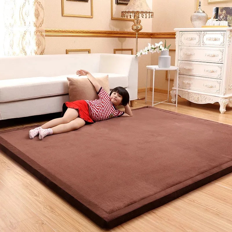 Japanese Style 3CM Thickeness Coral Fleece Velvet Mats Thickening Camel Bed Mattress Living Room Tatami Carpet Baby Crawling Mat
