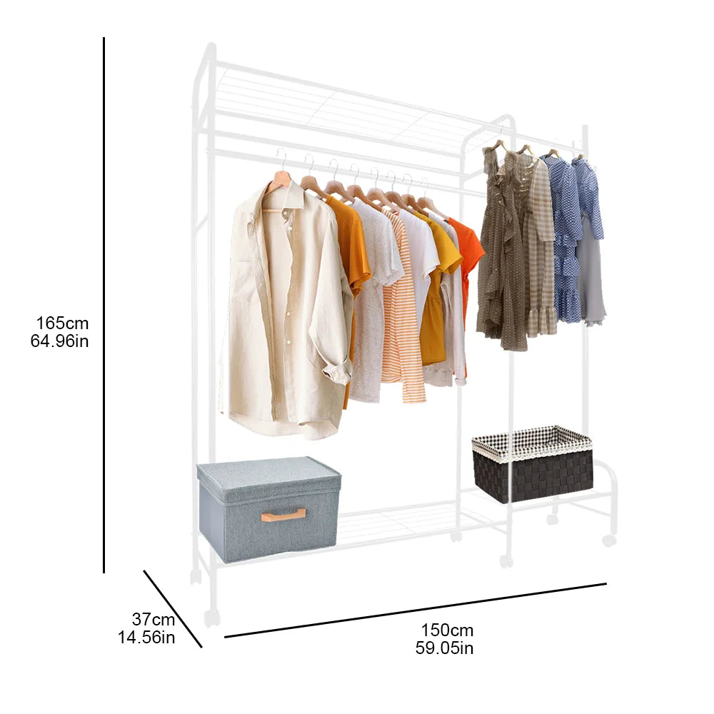 Clothing Rail Coat Rack Movable Multi-Rail Clothes Shelf Floor-Standing Clothes Hanger Bedroom Clothes Rack Stand