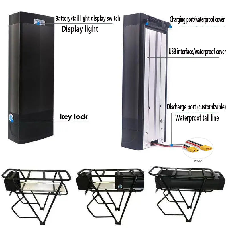 Universal electric rear power assisted 36V48V18650 lithium battery with large capacity, long endurance, and strong power